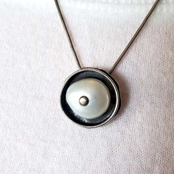 Silpada Vintage Rare Sterling Silver Genuine Coin Pearl Necklace - Picture 3 of 6